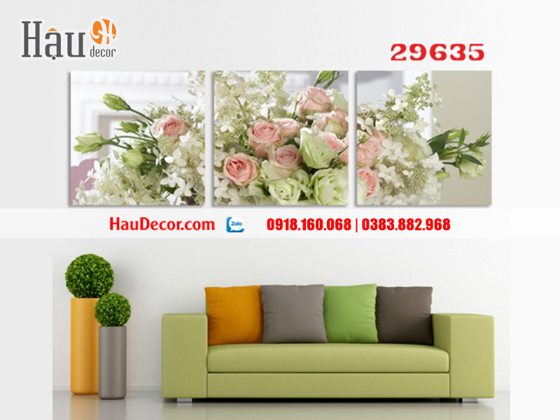 Tranh treo tường hiện đại 3D bộ 3 bức Hoa Hồng 29635