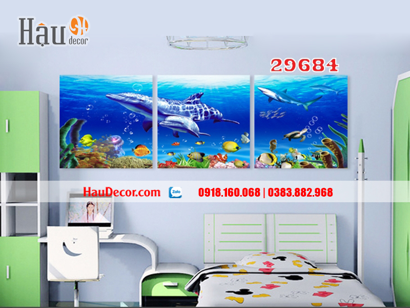 Tranh treo tường hiện đại 3D bộ 3 bức Đại Dương 29684