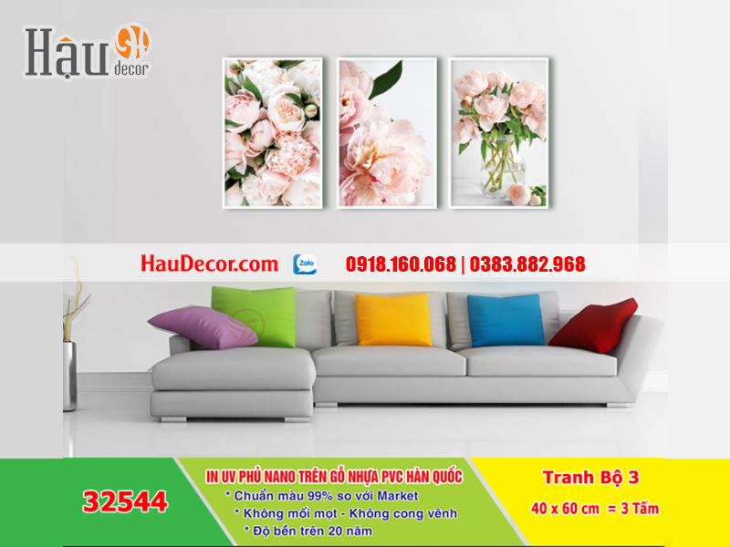 Tranh treo tường hiện đại 3D bộ 3 bức Hoa Hồng 32544