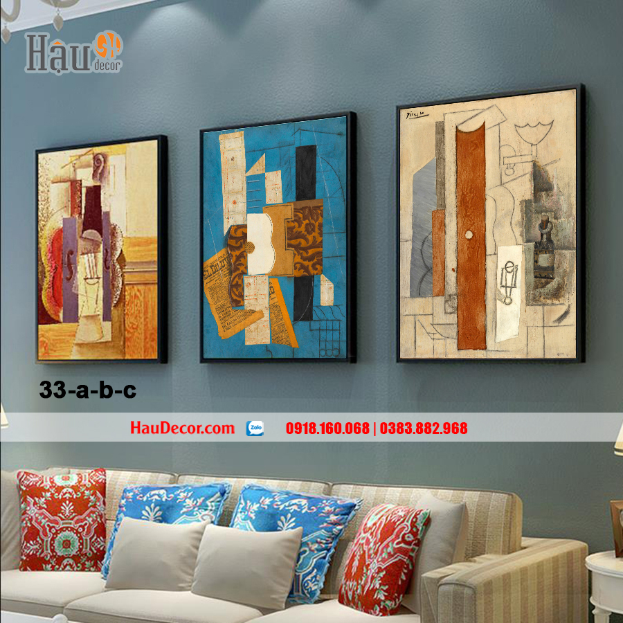 Tranh treo tường hiện đại bộ 3 bức Trừu Tượng 3D 33-a-b-c