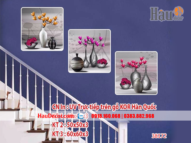 Tranh treo tường hiện đại 3D bộ 3 bức Hoa Địa Lan 38172