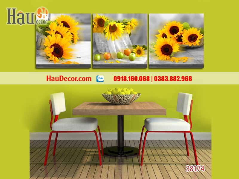 Tranh treo tường hiện đại 3D bộ 3 bức Hoa Dướng Dương 38174
