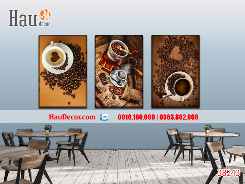 Tranh treo tường hiện đại 3D bộ 3 bức Cà Phê 38243