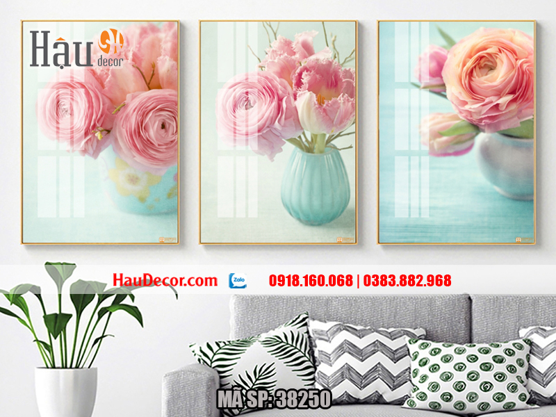 Tranh treo tường hiện đại 3D bộ 3 bức Hoa Hồng 38250