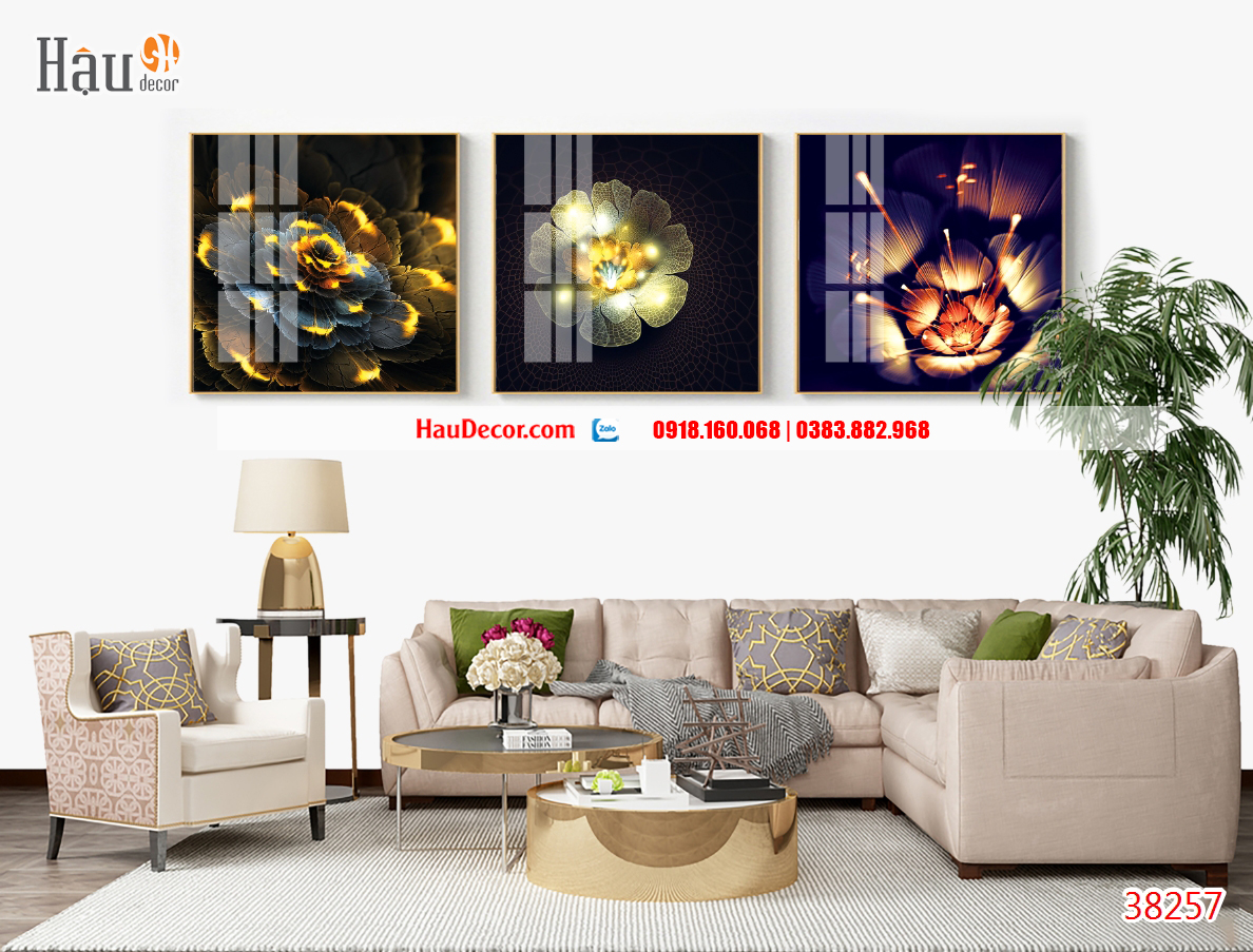 Tranh 3D bộ 3 bức Hoa Pha lê 38257