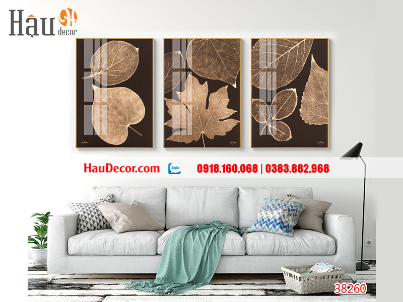 Tranh treo tường hiện đại 3D bộ 3 bức Lá Khô 38260