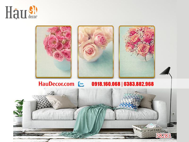 Tranh treo tường hiện đại 3D bộ 3 bức Hoa Hồng 38283