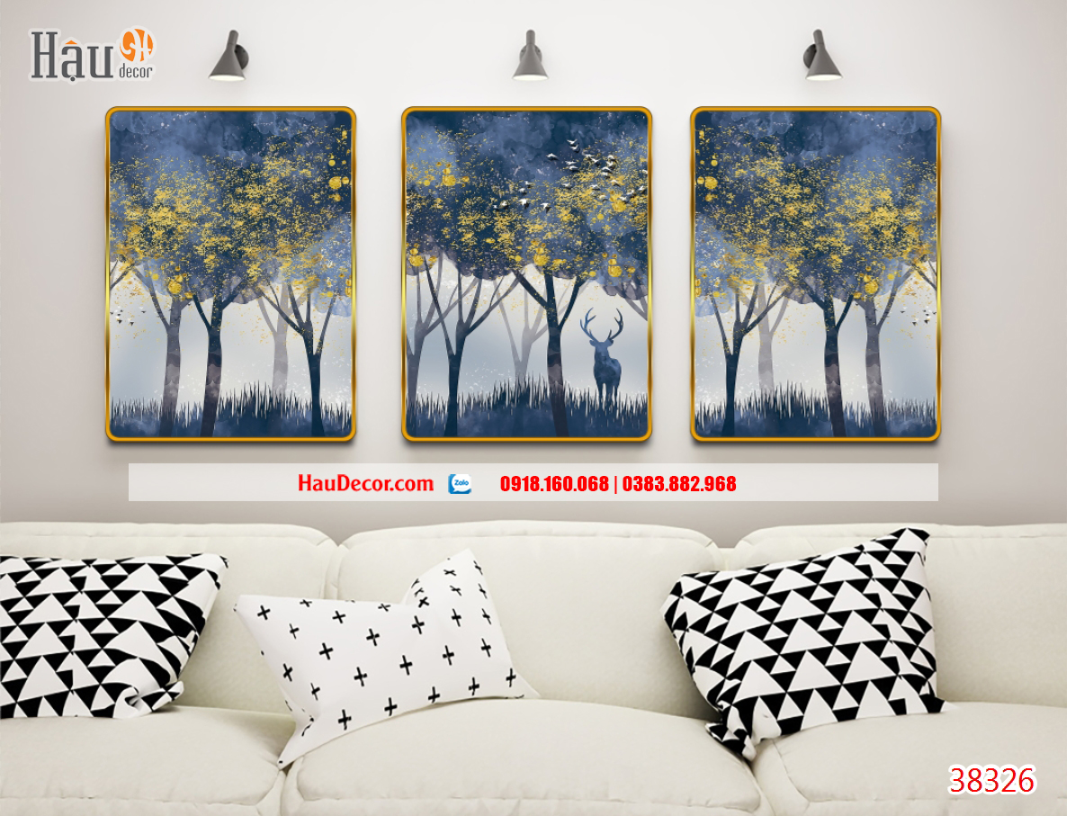 Tranh 3D bộ 3 bức Hươu Tài Lộc 38326