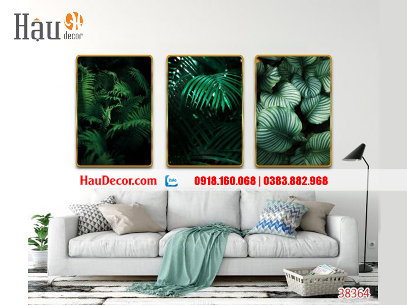 Tranh treo tường hiện đại 3D bộ 3 bức Rừng Nhiệt Đới 38364
