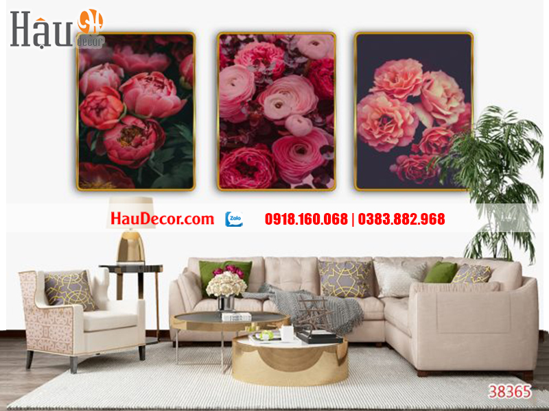 Tranh treo tường hiện đại 3D bộ 3 bức Hoa 38365