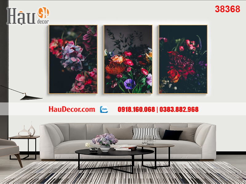 Tranh treo tường hiện đại 3D bộ 3 bức Trăm Hoa Đua Nở 38368