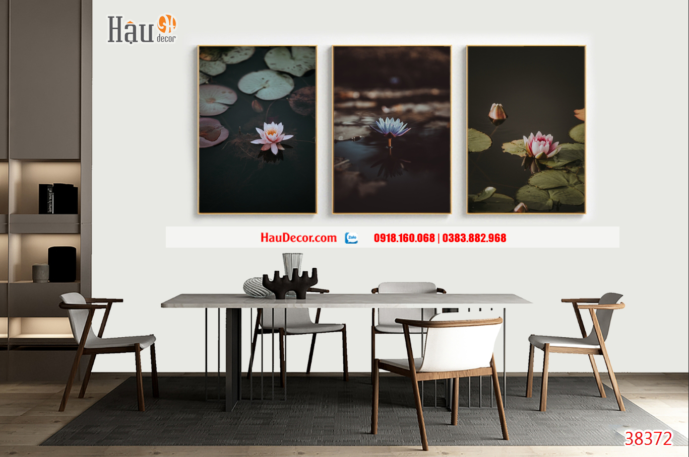 Tranh treo tường hiện đại 3D bộ Hoa sen 3 bức 38372