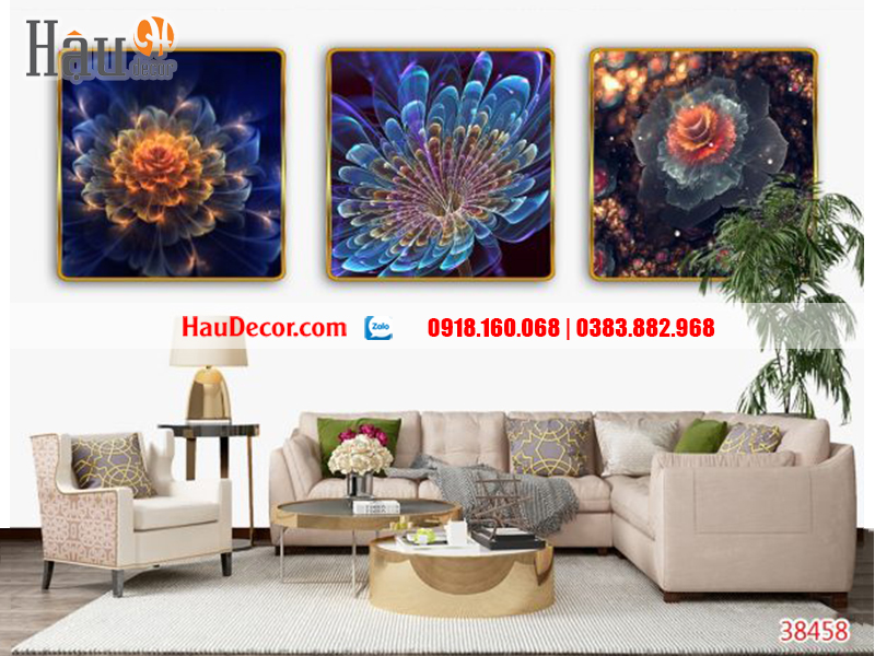 Tranh treo tường hiện đại 3d bộ 3 bức San Hô 38458