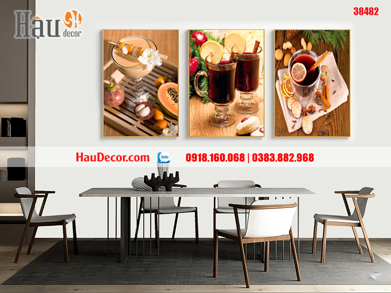 Tranh treo tường hiện đại 3D bộ 3 bức Sinh Tố 38482