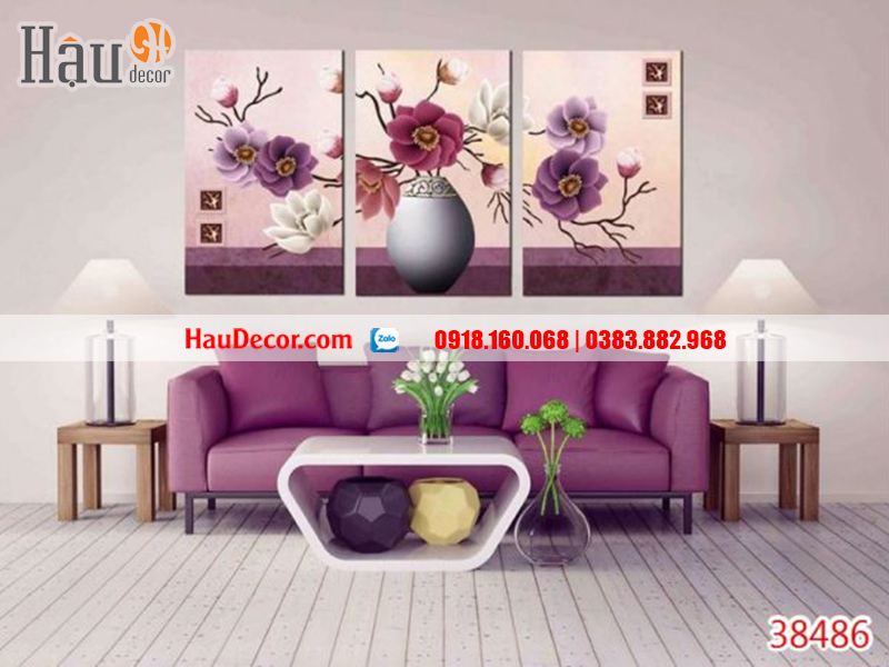 Tranh treo tường hiện đại 3D bộ 3 bức Hoa 38486