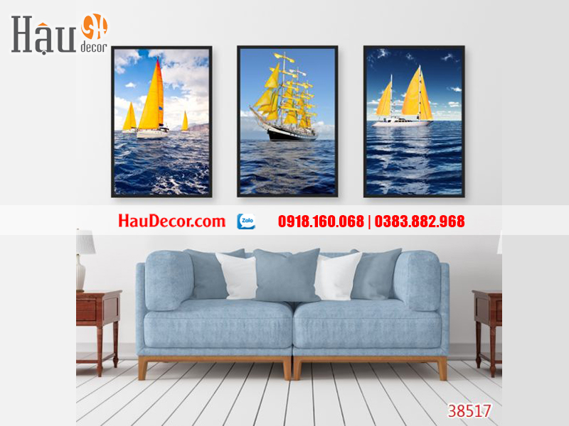 Tranh treo tường hiện đại 3D bộ 3 bức Cánh Buồm 38517