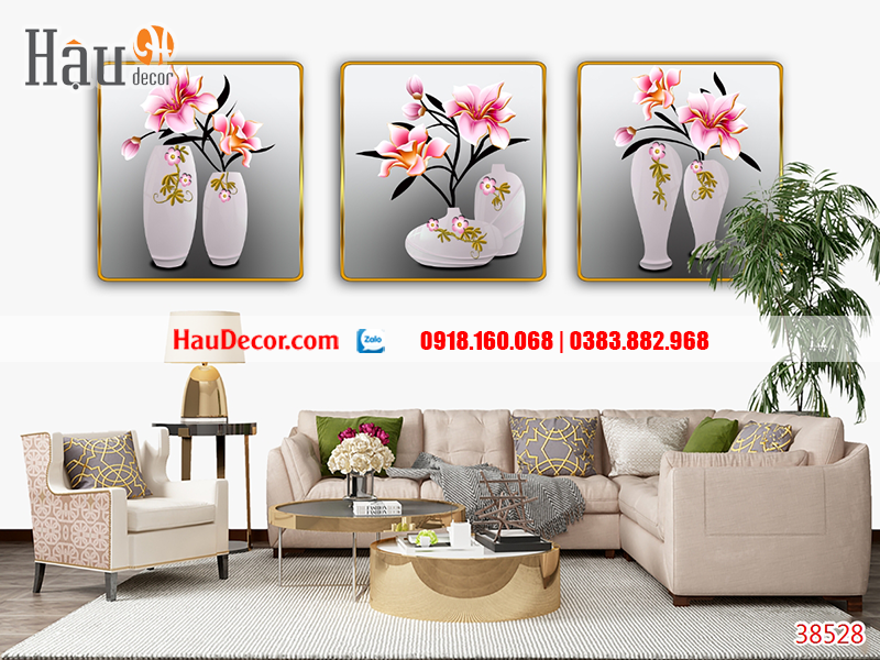 Tranh treo tường hiện đại 3D bộ 3 bức Hoa Điệp Lan 38528