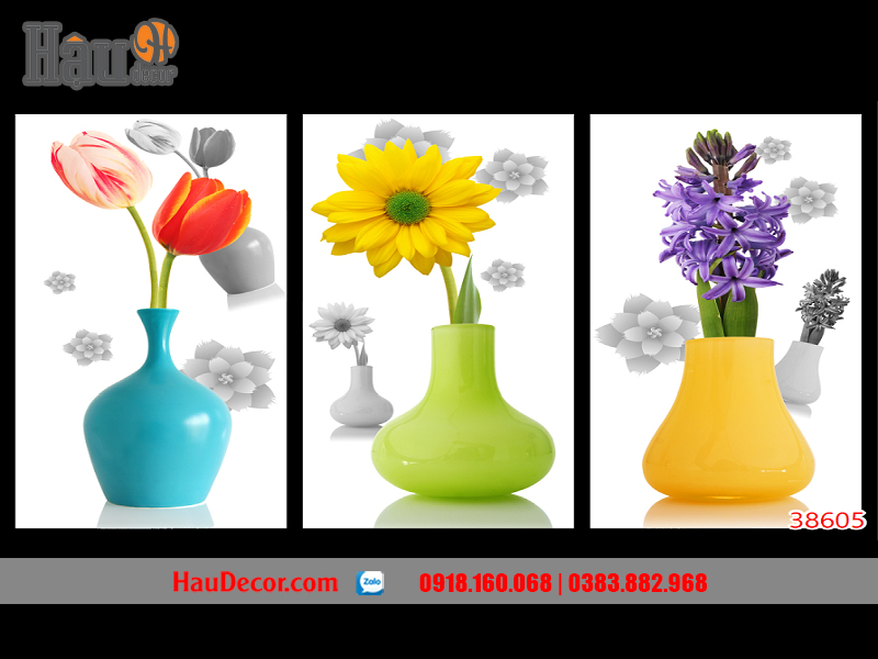 Tranh treo tường hiện đại 3D bộ 3 bức Tĩnh vật 38605