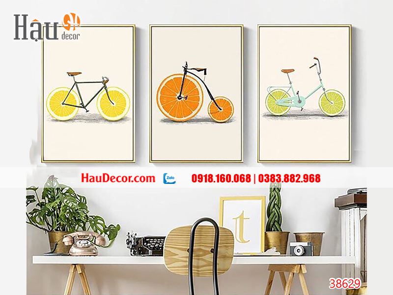 Tranh treo tường hiện đại 3D bộ 3 bức Vitamin C 38629