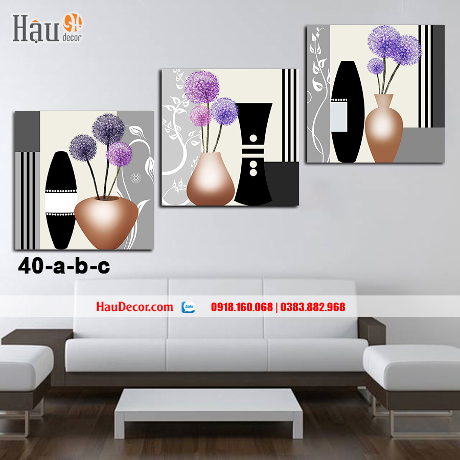 Tranh treo tường hiện đại 3d bộ 3 bức Bình Hoa 40-a-b-c
