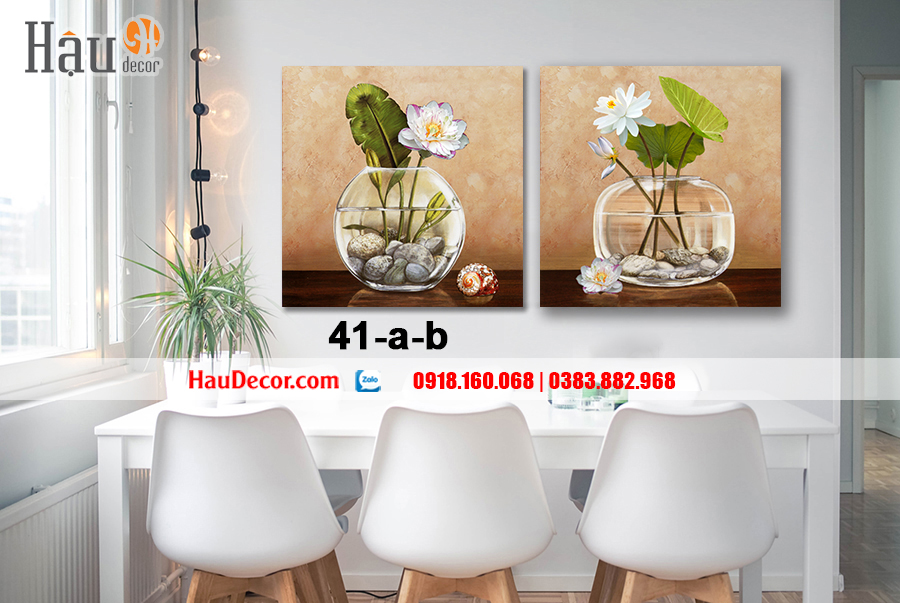 Tranh treo tường hiện đại 3D bộ 2 bức Bình Hoa Pha Lê 41-a-b