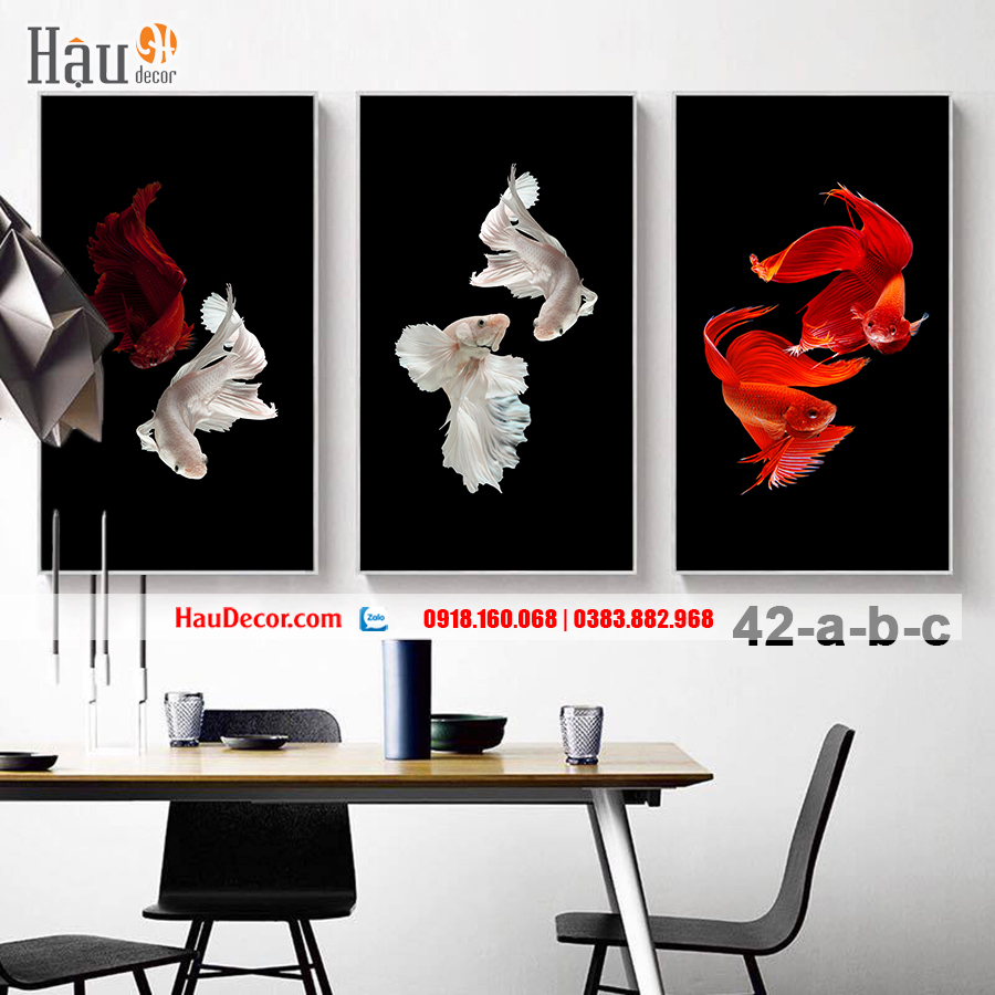 Tranh treo tường hiện đại 3D bộ 3 bức Cá 42-a-b-c