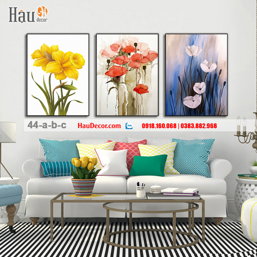 Tranh treo tường hiện đại 3D bộ 3 bức Hoa 44-a-b-c
