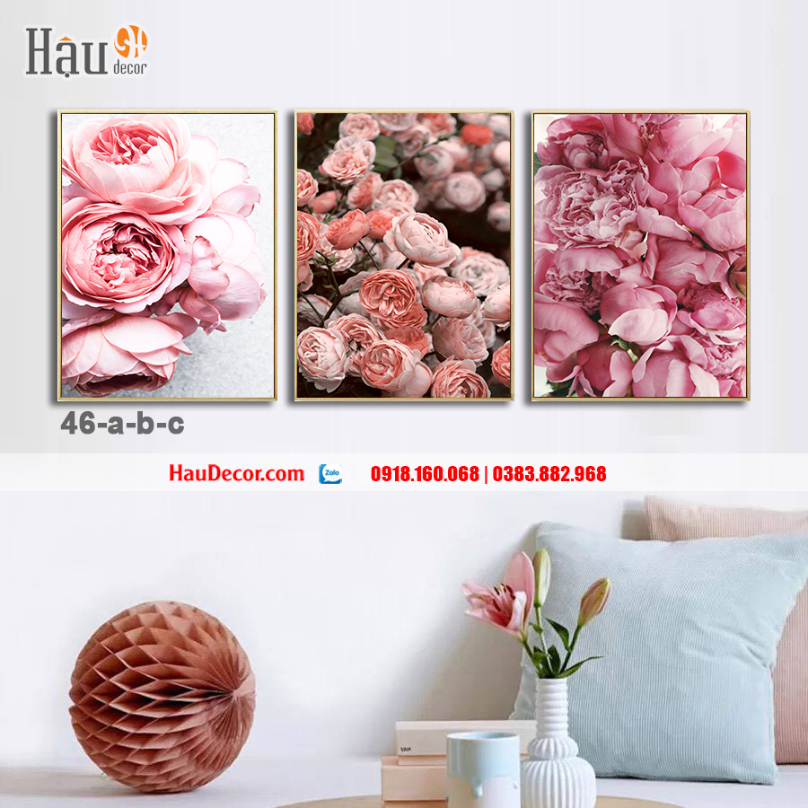 Tranh treo tường hiện đại 3D bộ 3 bức Hoa 46-a-b-c