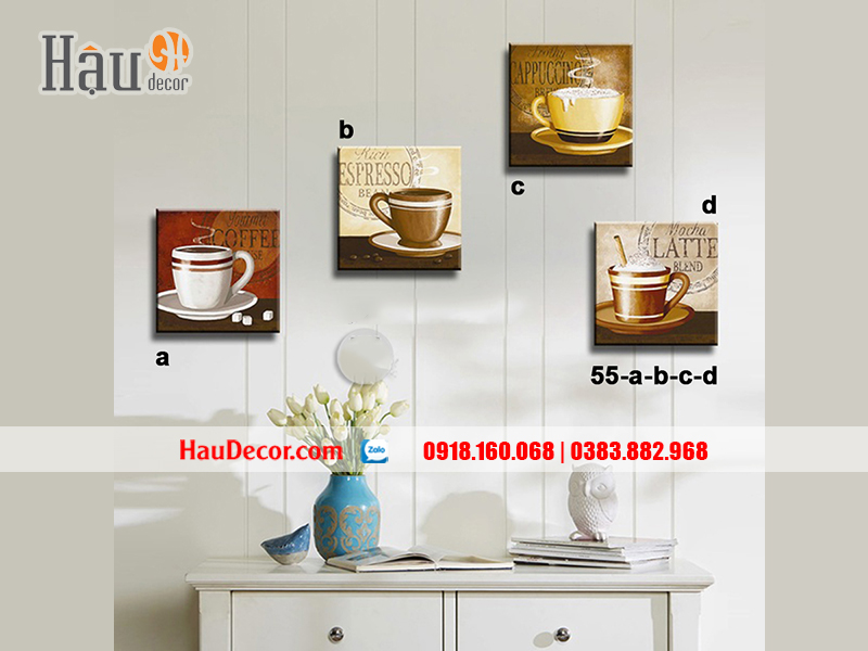 Tranh treo tường hiện đại 3D bộ 4 bức Cafe 55-a-b-c-d