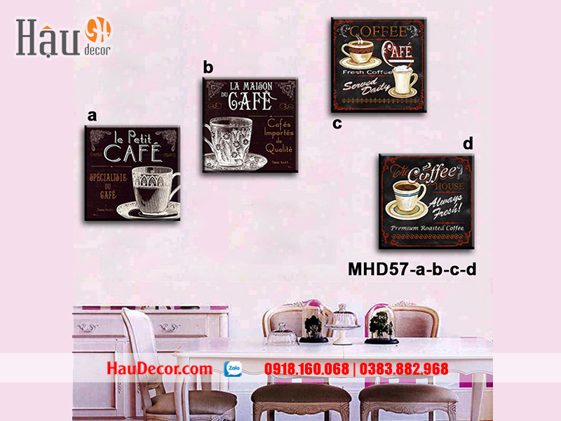 Tranh treo tường hiện đại 3D bộ 4 bức Cafe 57-a-b-c-d