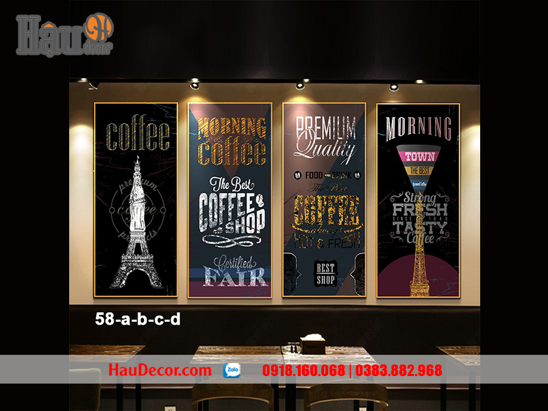 Tranh treo tường hiện đại 3D bộ 4 bức Cafe 58-a-b-c-d