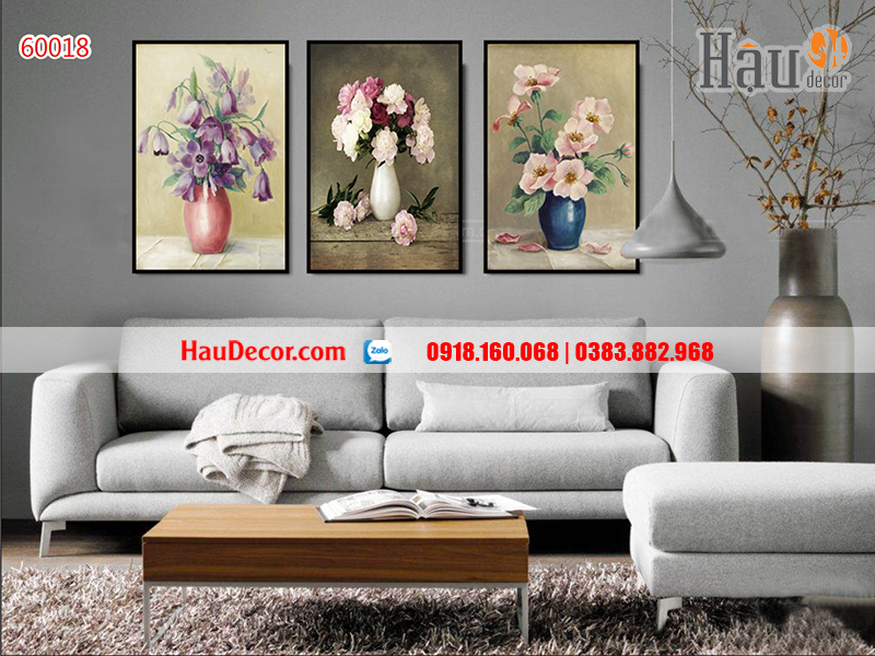 Tranh treo tường hiện đại 3D bộ 3 bức Bình Hoa 60018