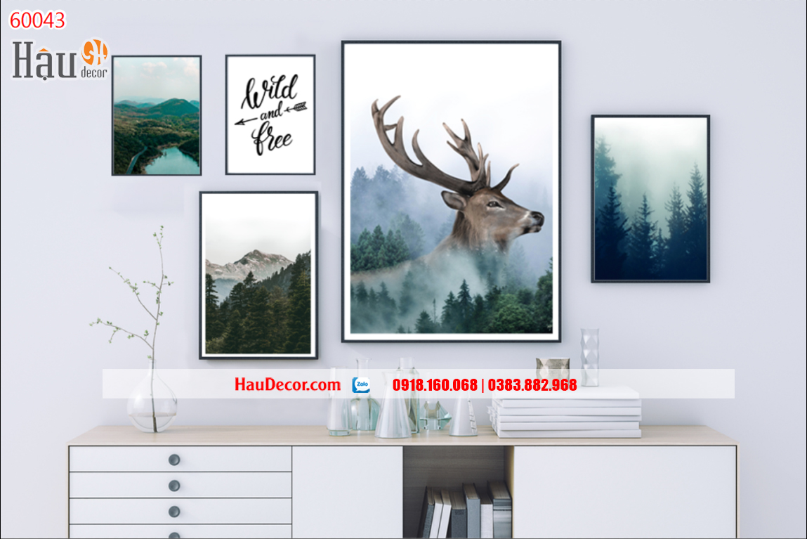 Tranh treo tường hiện đại 3D bộ 5 bức Rừng Nhiệt Đới 60043