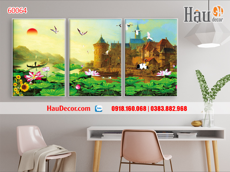 Tranh treo tường hiện đại 3D bộ 3 bức Miền Đất Hứa 60064