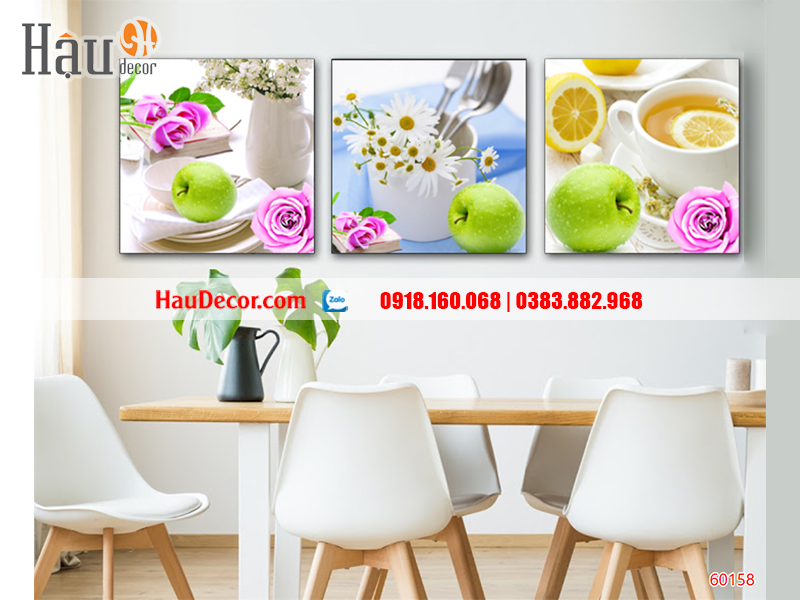 Tranh treo tường hiện đại 3D bộ 3 bức Hoa Quả 60158