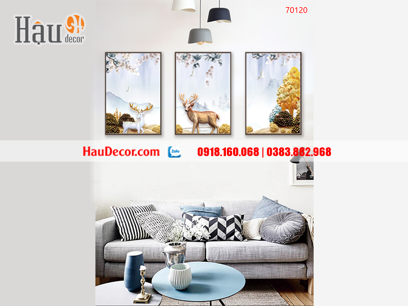 Tranh treo tường hiện đại 3D bộ 3 bức Rừng Nhiệt Đới 70120