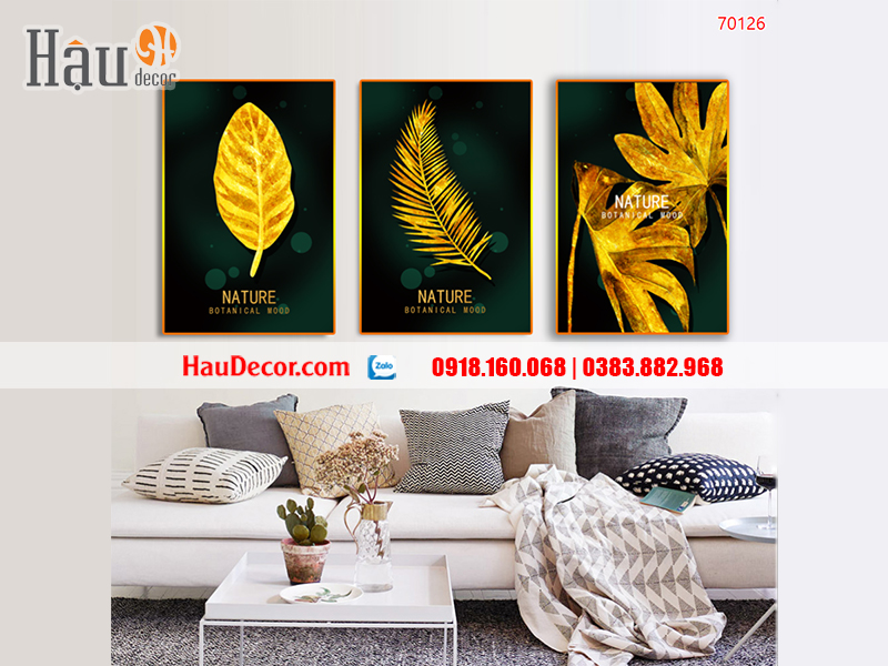 Tranh treo tường hiện đại 3D bộ 3 bức Thảo Mộc 70126