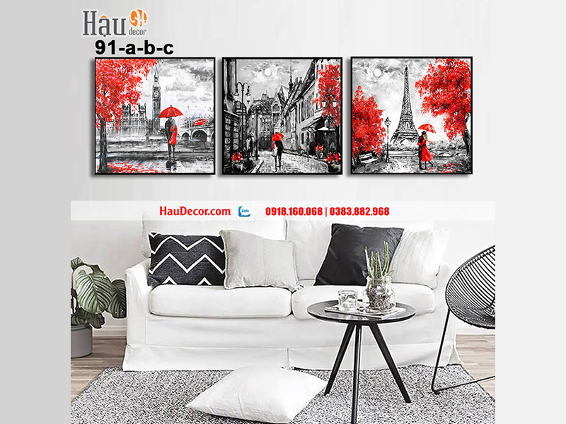 Tranh treo tường hiện đại 3D bộ 3 bức London - Paris  HD91-a-b-c