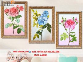 Kit tranh thêu ruy băng Bộ 3 bức Hoa Hồng A-00080