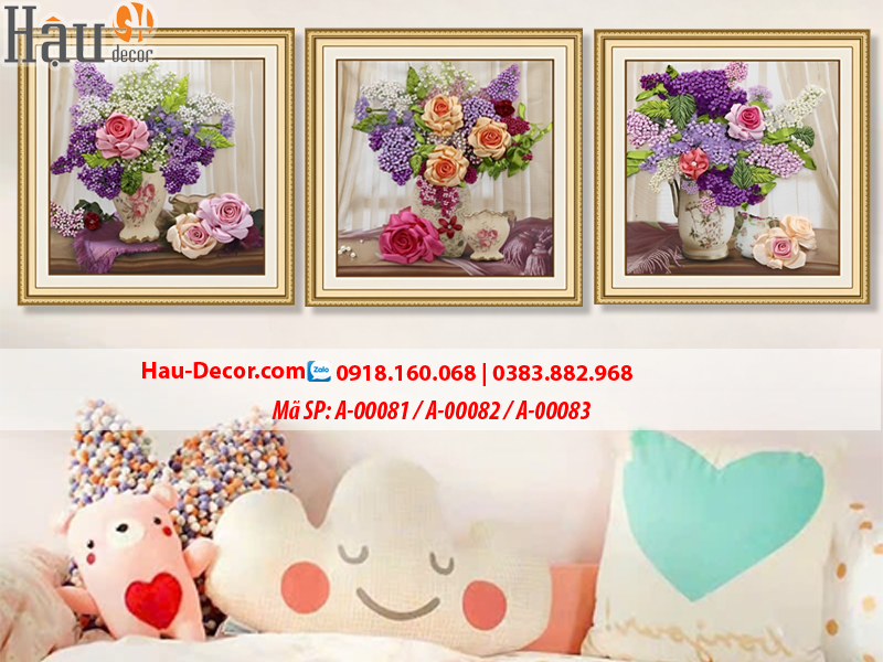 Kit tranh thêu ruy băng Bộ 3 bức Lọ Hoa Nghệ Thuật A-00081 / A-00082 / A-00083