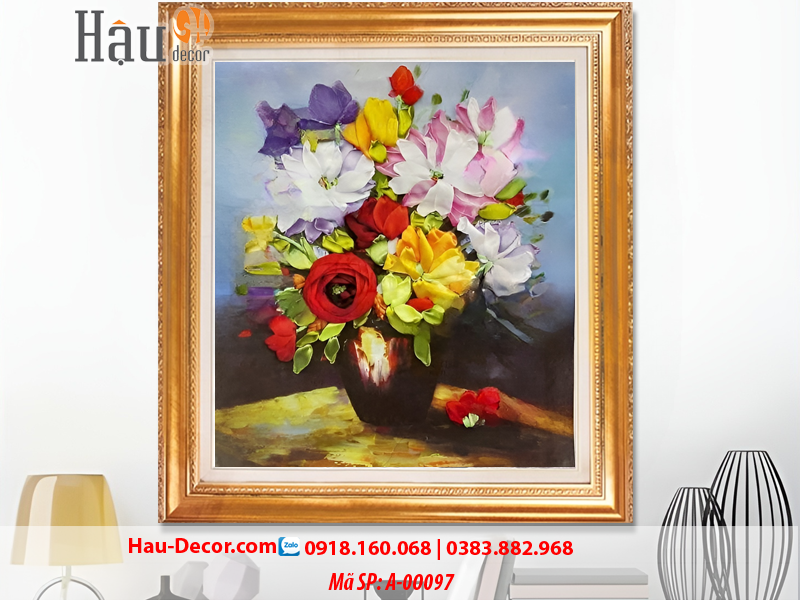 Kit tranh thêu ruy băng Lọ Hoa Nghệ Thuật A-00090