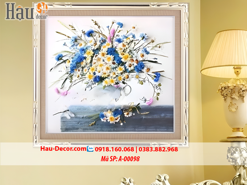 Kit tranh thêu ruy băng Lọ Hoa Cúc Họa Mi A-00098