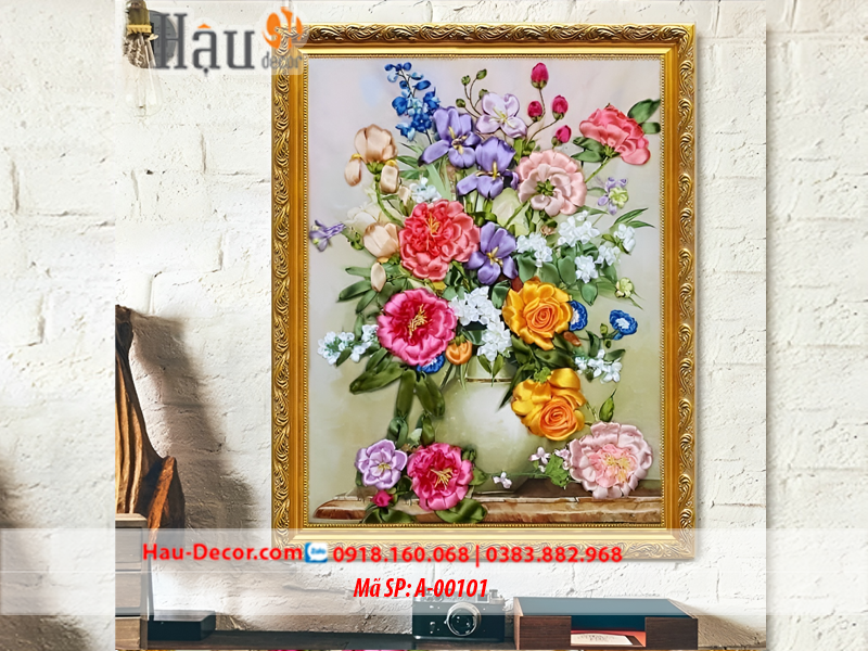 Kit tranh thêu ruy băng  Lọ Hoa Nghệ Thuật A-00101