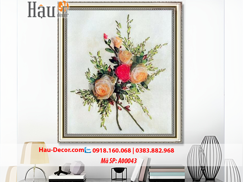 Kit tranh thêu ruy băng Cành Hoa Hồng A00043