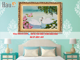 Kit tranh thêu ruy băng Đôi Thiên Nga Hạnh Phúc AD01-049