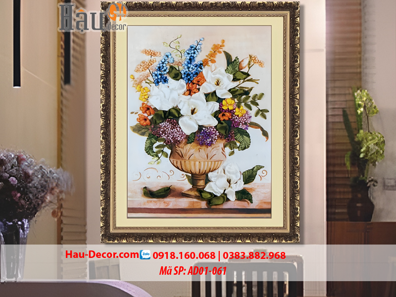 Kit tranh thêu ruy băng Lọ Hoa Nghệ Thuật AD01-061