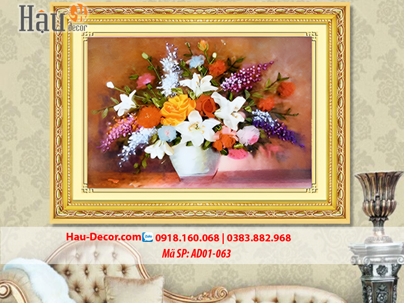 Kit tranh thêu ruy băng Lọ Hoa Nghệ Thuật AD01-063
