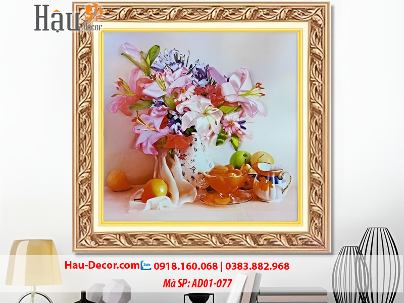 Kit tranh thêu ruy băng Hương Vị Cuộc Sống - Lọ Hoa Bách Hợp Nghệ Thuật AD01-077
