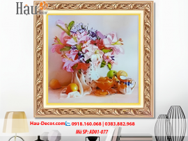 Kit tranh thêu ruy băng Hương Vị Cuộc Sống - Lọ Hoa Bách Hợp Nghệ Thuật AD01-077