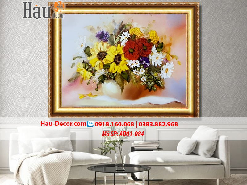 Kit tranh thêu ruy băng Lọ Hoa Nghệ Thuật AD01-084